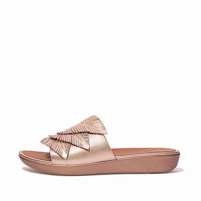 Fitflop Sola Feather Metallic Leather Slides - Sandalen Damen - Rosa Gold (OCV295608)